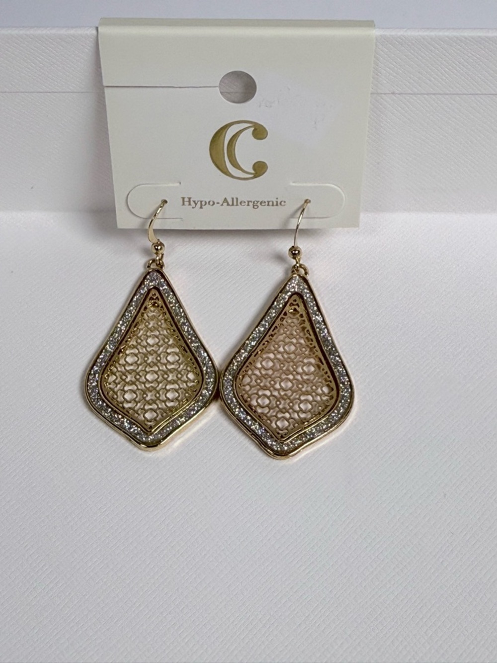 Teardrop Dangle Earrings Filigree Glitter Accent NWT